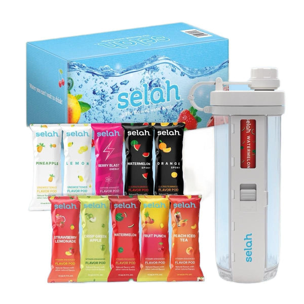 Selah Flavored Water Bottle Starter Box & 10 flavor pods